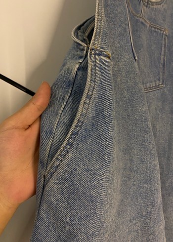 Kadın Mavi Denim Askılı Midi Tulum - Görsel 3