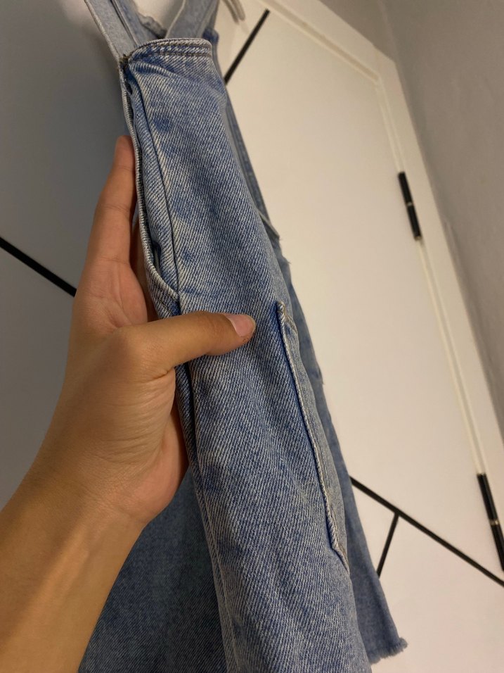 Kadın Mavi Denim Askılı Midi Tulum - Görsel 4