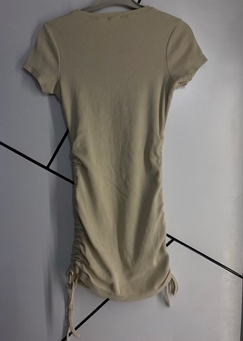 Bej Kısa Kollu ipli midi Elbise - Görsel 2