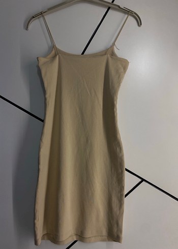 Bej İnce Askılı Midi Elbise - Görsel 2