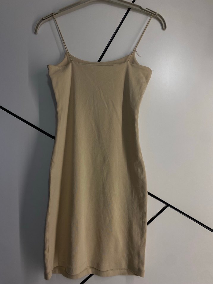 Bej İnce Askılı Midi Elbise - Görsel 2