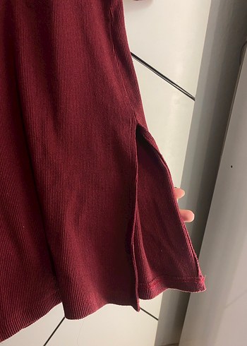 Bordo Yüksek Yakalı Uzun Kollu Elbise - Görsel 5