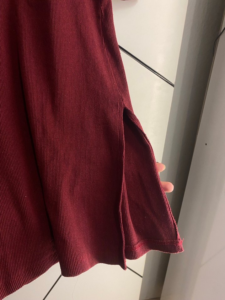 Bordo Yüksek Yakalı Uzun Kollu Elbise - Görsel 5