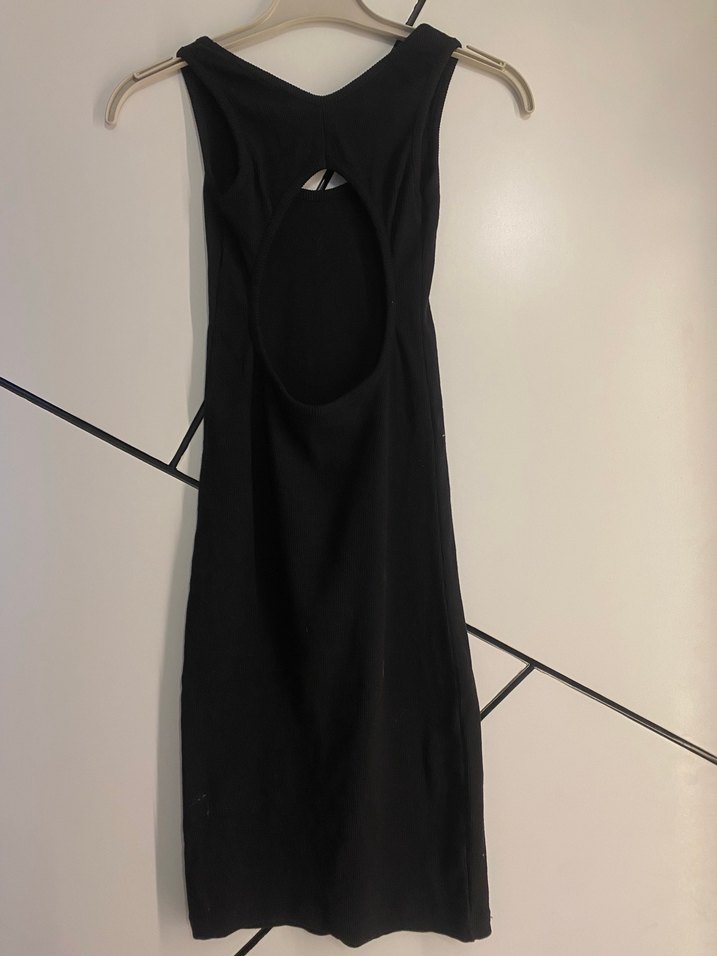 Siyah V Yaka Uzun Drapeli Kadın Elbise - Görsel 2