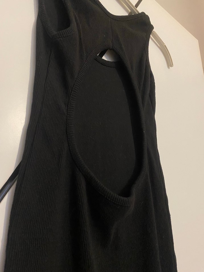 Siyah V Yaka Uzun Drapeli Kadın Elbise - Görsel 3