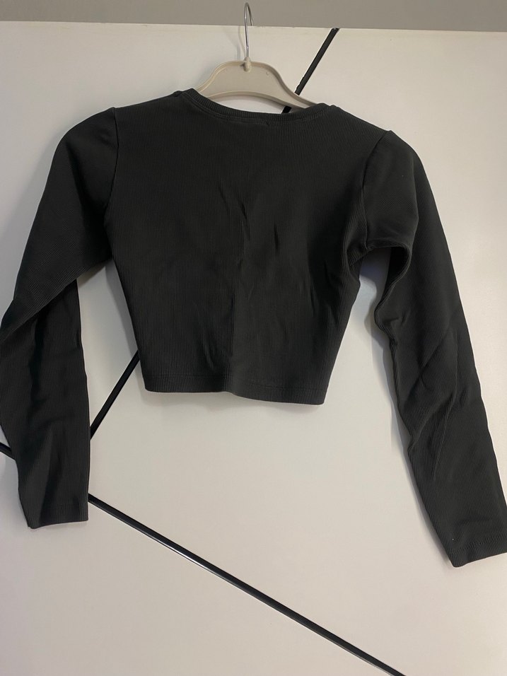 Koyu yeşil Uzun Kollu Crop Top Kadın - Görsel 2