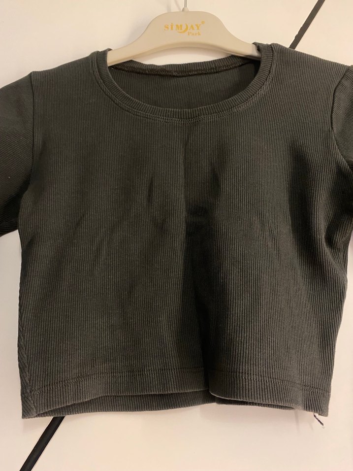 Koyu yeşil Uzun Kollu Crop Top Kadın - Görsel 3