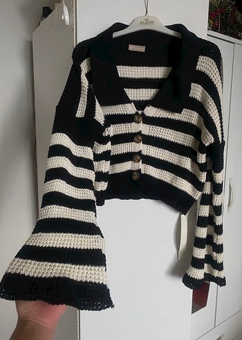 S beden Zebra Desenli Siyah Beyaz Örgü Kadın Kazak - Görsel 2