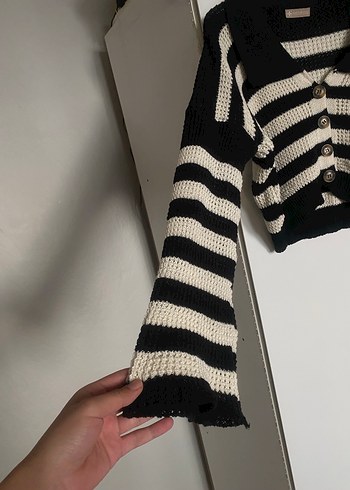 S beden Zebra Desenli Siyah Beyaz Örgü Kadın Kazak - Görsel 3