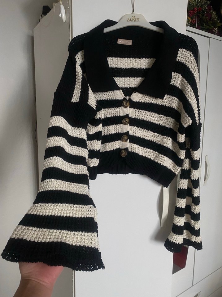 S beden Zebra Desenli Siyah Beyaz Örgü Kadın Kazak - Görsel 2