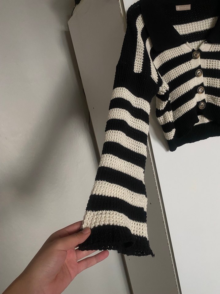 S beden Zebra Desenli Siyah Beyaz Örgü Kadın Kazak - Görsel 3