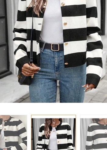 M beden Düğmeli Çizgili Kadın Hırka - Görsel 4