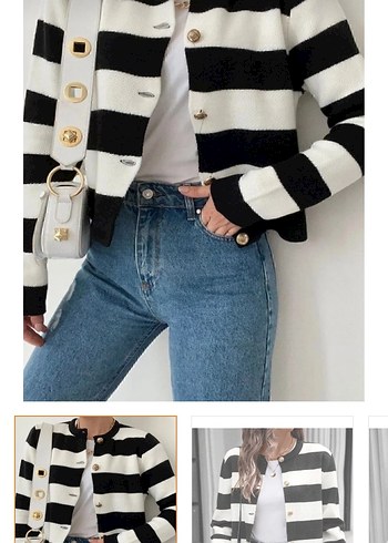 M beden Düğmeli Çizgili Kadın Hırka - Görsel 5