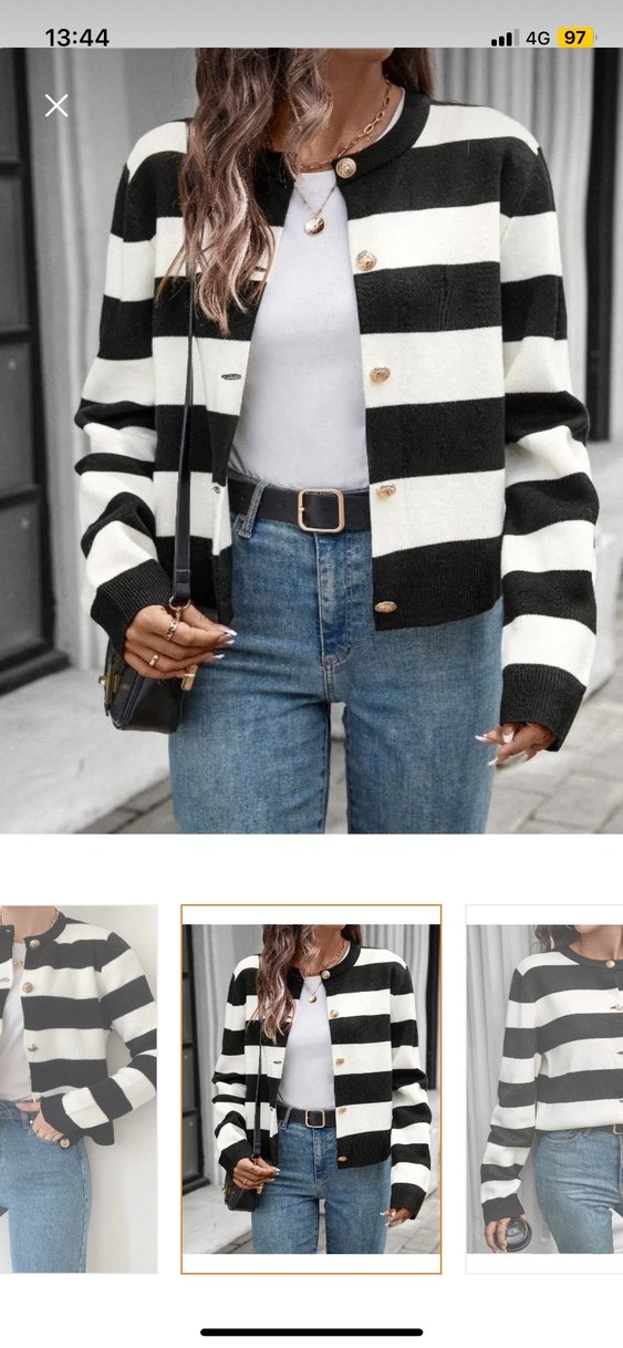 M beden Düğmeli Çizgili Kadın Hırka - Görsel 4