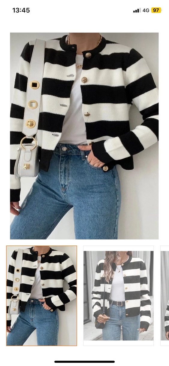 M beden Düğmeli Çizgili Kadın Hırka - Görsel 5