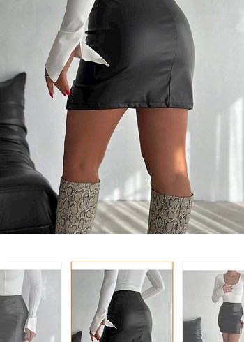 Siyah Deri Mini Etek - Görsel 2