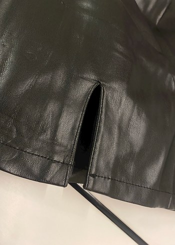 Siyah Deri Mini Etek - Görsel 5