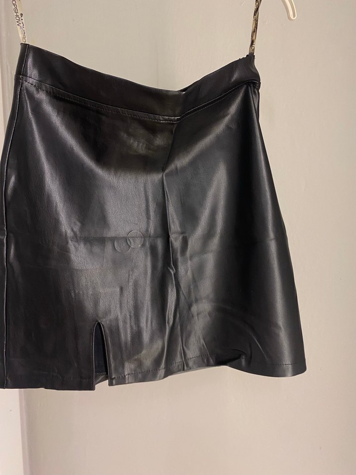 Siyah Deri Mini Etek - Görsel 3