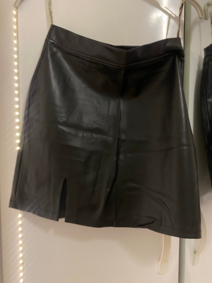 Siyah Deri Mini Etek - Görsel 4