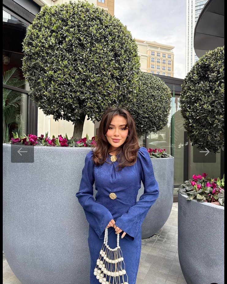 Uzun Kollu Mavi Drapeli Kadın Abiye Elbise - Görsel 2