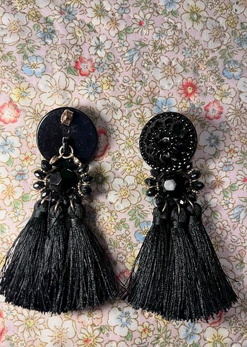 Uzun Püsküllü Siyah Bohem Küpe - Görsel 2