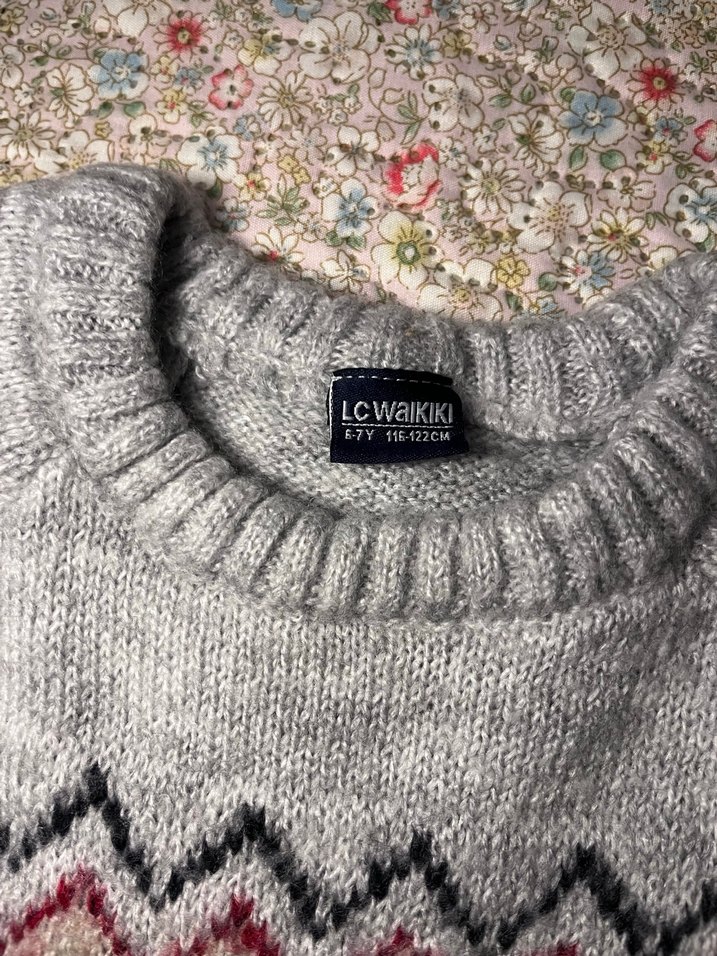 Gri Nakışlı çocuk Triko Kazak - Görsel 2