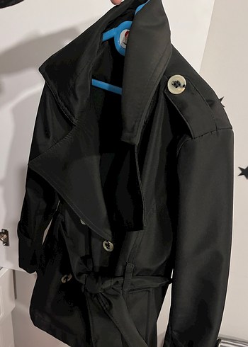 Çocuk trençkot Kemerli Siyah Midi Trençkot - Görsel 3