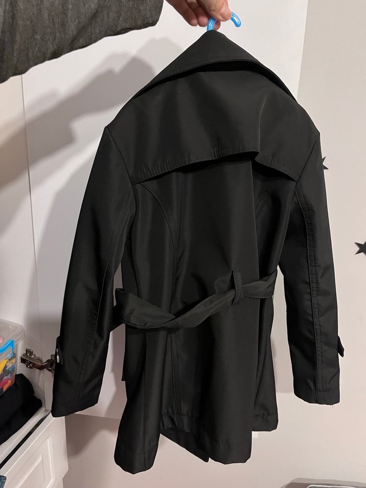 Çocuk trençkot Kemerli Siyah Midi Trençkot - Görsel 2