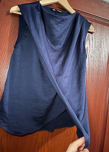 Lacivert Kolsuz Drapeli Bluz - Görsel 2