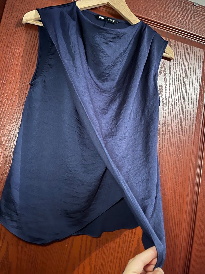 Lacivert Kolsuz Drapeli Bluz - Görsel 2