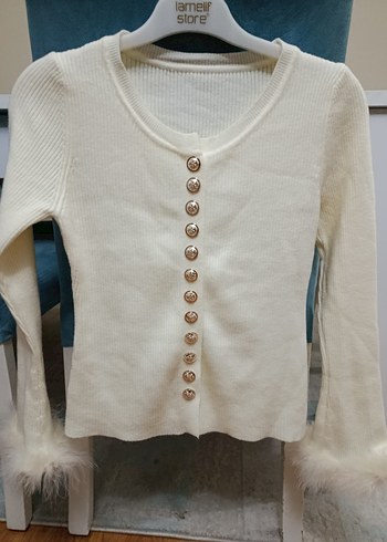 Beyaz Kürklü Balıkçı Yaka Kadın Kazak - Görsel 4