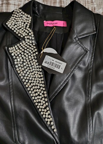 Siyah Deri Kadın Ceket Düğmeli - Görsel 3