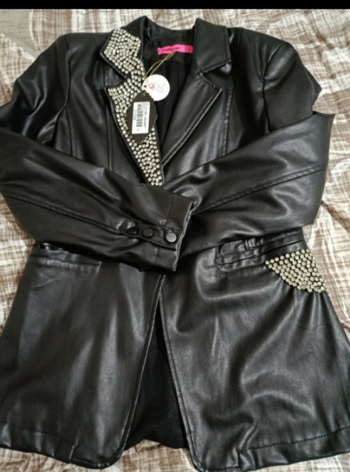 Siyah Deri Kadın Ceket Düğmeli - Görsel 4