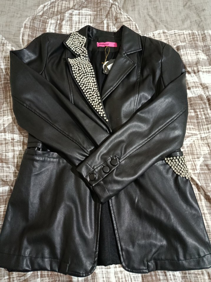 Siyah Deri Kadın Ceket Düğmeli - Görsel 2