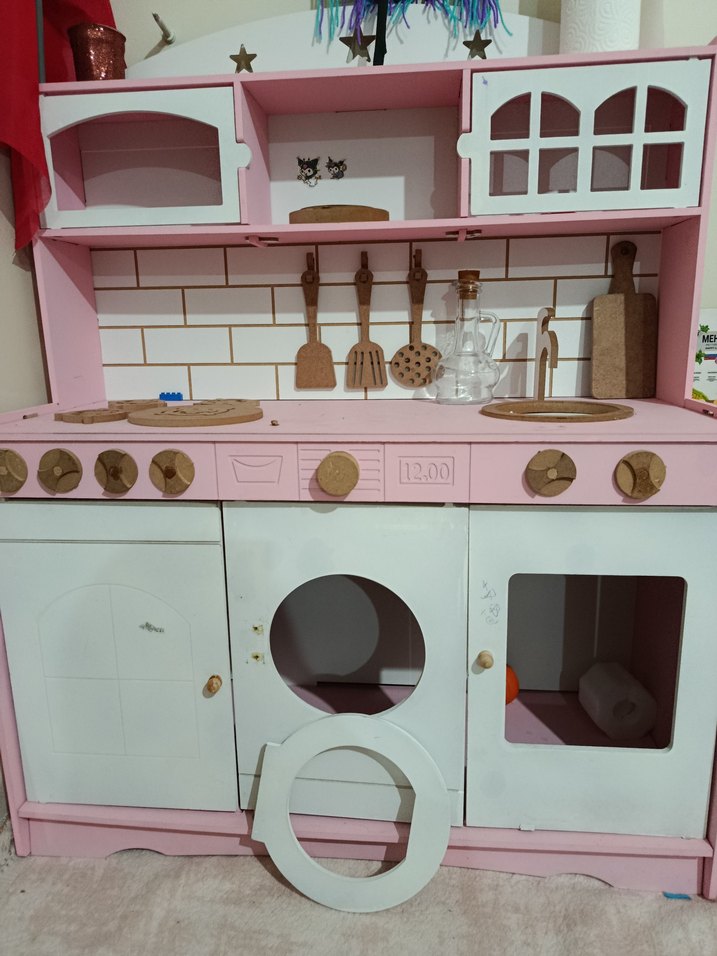 Pembe-Beyaz Ahşap Mutfak Oyuncak Seti - Görsel 2