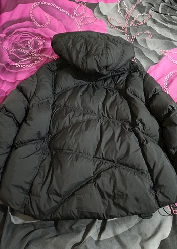 Siyah Şişme mont, kapüşonlu - Görsel 3