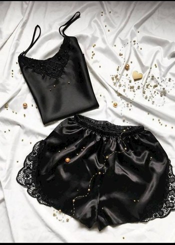 Miorre miorre Siyah Nakışlı Mini Askılı Pijama Takımı