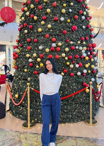 Mavi Beli Çizgili Midi Pilili Kadın Pantolon - Görsel 3