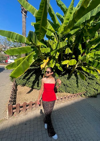 Leopar Desenli Bohem Uzun Kadın Pantolon - Görsel 2