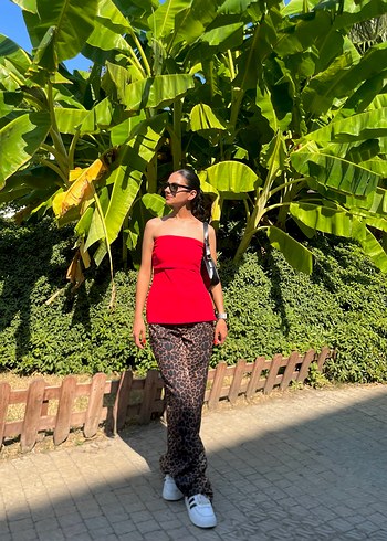 Leopar Desenli Bohem Uzun Kadın Pantolon - Görsel 3