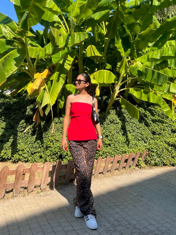 Leopar Desenli Bohem Uzun Kadın Pantolon - Görsel 3