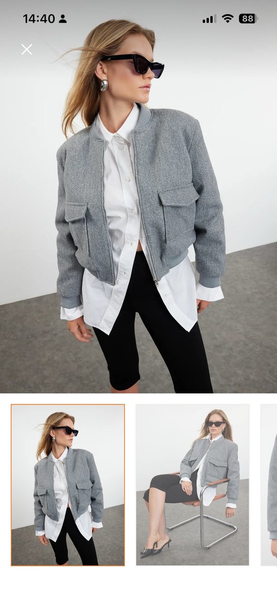 Gri Fermuarlı Kadın Ceket - Görsel 2