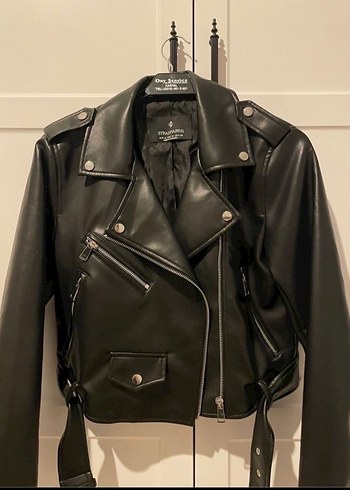 Kadın Siyah Deri Biker Ceket - Görsel 3