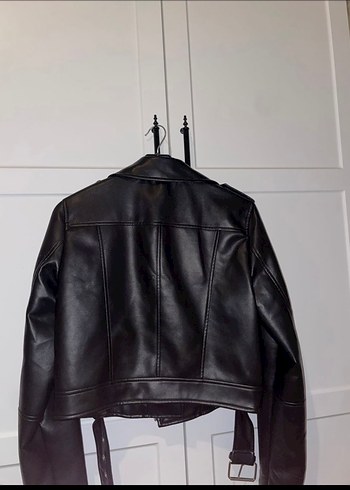 Kadın Siyah Deri Biker Ceket - Görsel 4