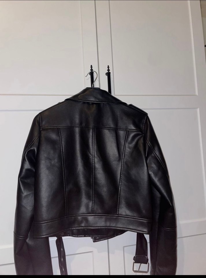 Kadın Siyah Deri Biker Ceket - Görsel 4