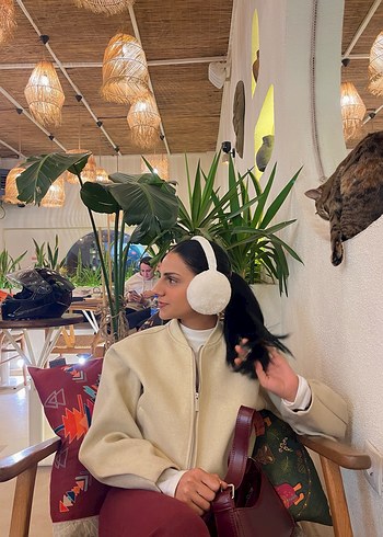 Bej Mini Kadın Ceket Yüksek Yakalı - Görsel 4