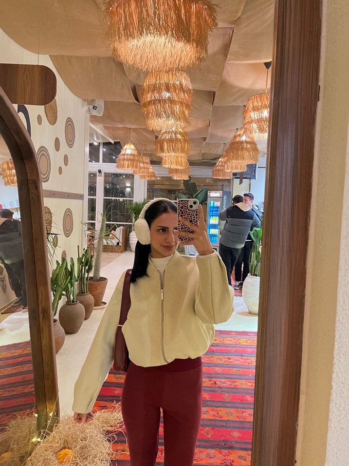 Bej Mini Kadın Ceket Yüksek Yakalı - Görsel 5