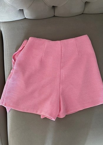 Düğmeli Pembe Mini Triko Şort - Görsel 2