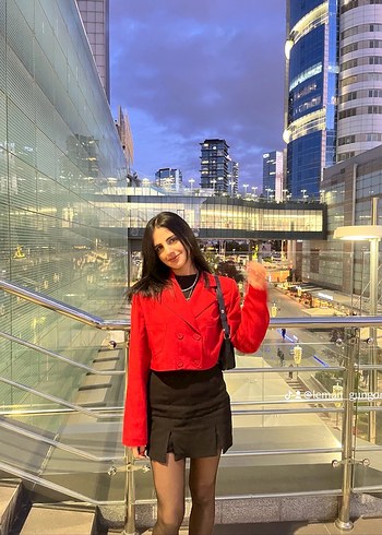 Kırmızı Crop Kesim Kadın Blazer Ceket - Görsel 2