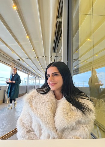 Beyaz Kürk Detaylı Midi Kadın Ceket - Görsel 4